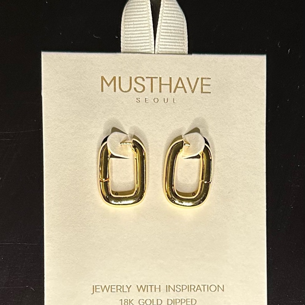 18 k Gold Plated Curved Rectangular Earrings